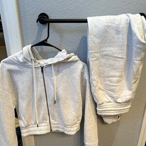 Light Gray Cropped Zip Hoodie & Jogger Set